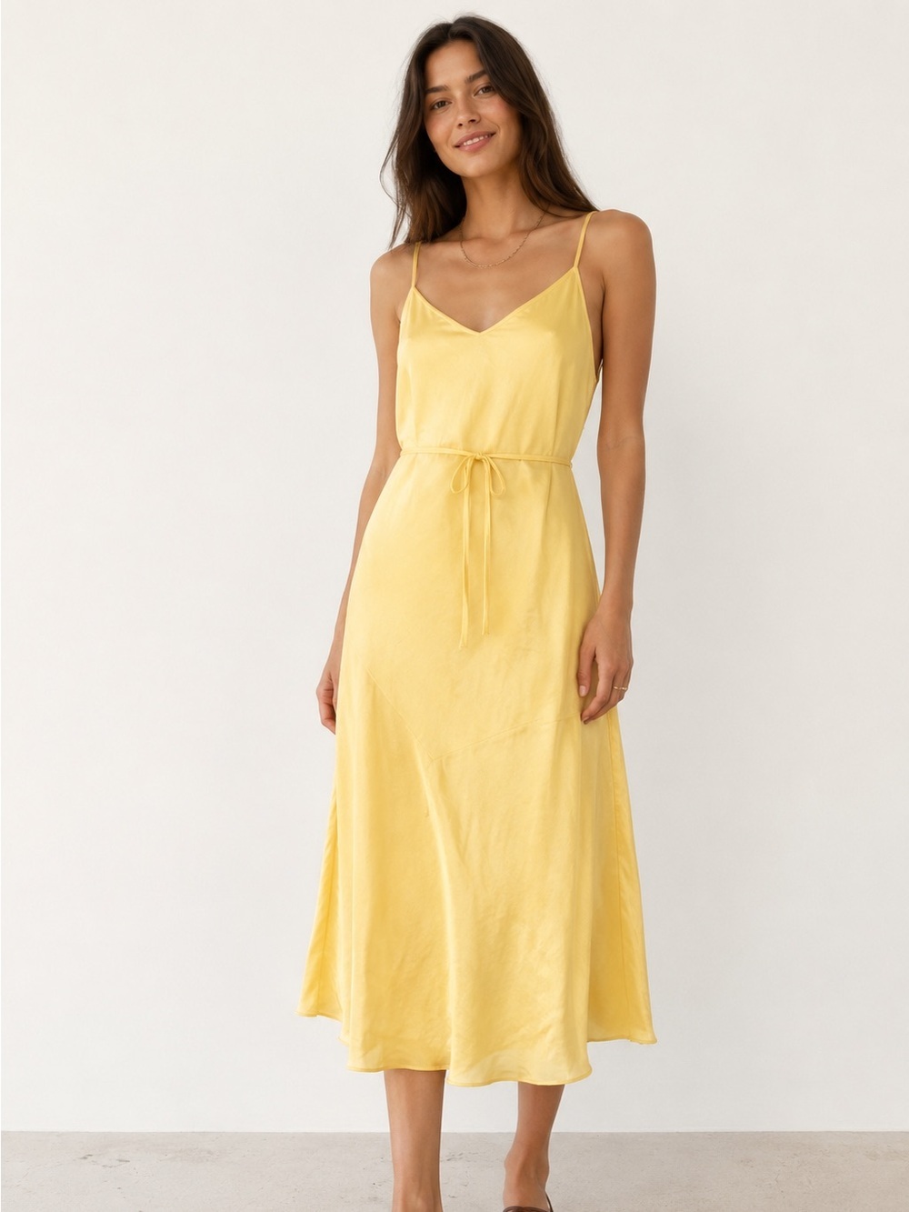 Raquel Allegra Slip Midi Dress Yellow Satin Size Small/4